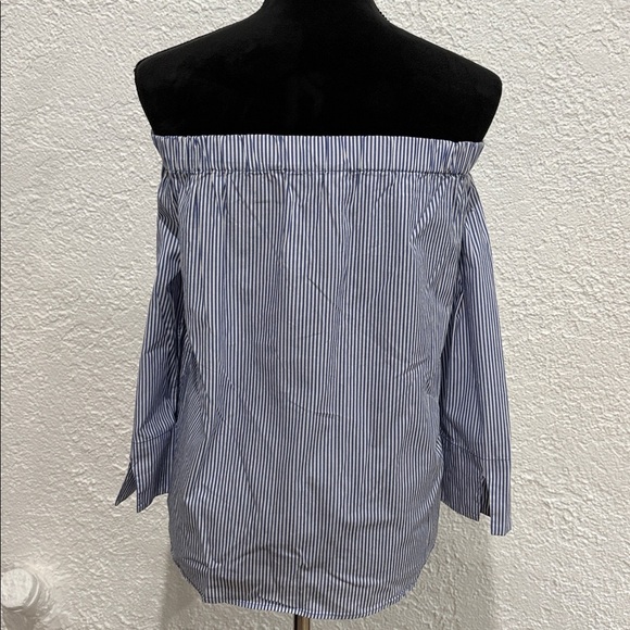 Zara  Women’s Blue White Striped Top Off The Shoulder Blouse 3/4 Sleeve Size S - Picture 6 of 6